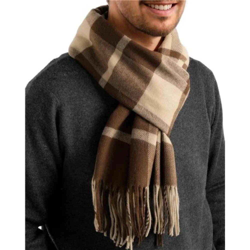 Men's Winter Scarf Long Soft Warm Scarves Plaid Tassel Scarf